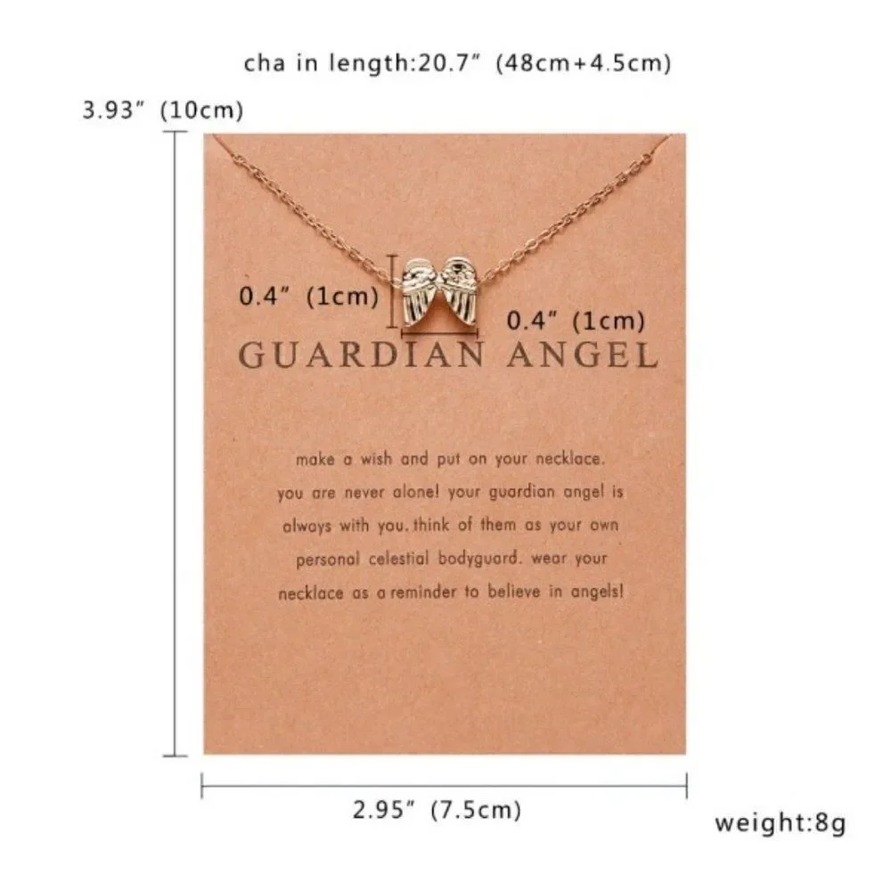 GOLD PLATED GUARDIAN ANGEL WINGS PENDANT NECKLACE WITH INSPIRATIONAL CARD